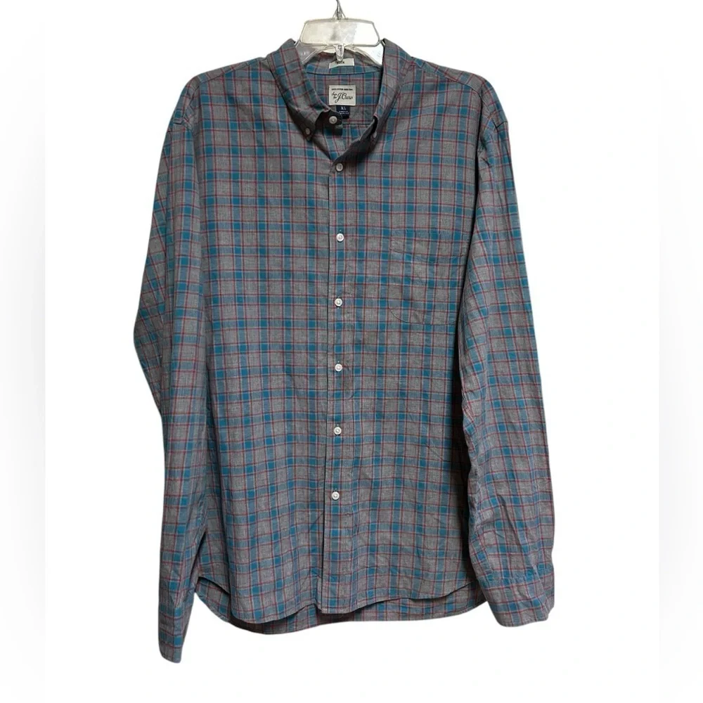 J.Crew Button Down Shirt Men XL  Blue gray Plaid Slim Fit 100% Cotton